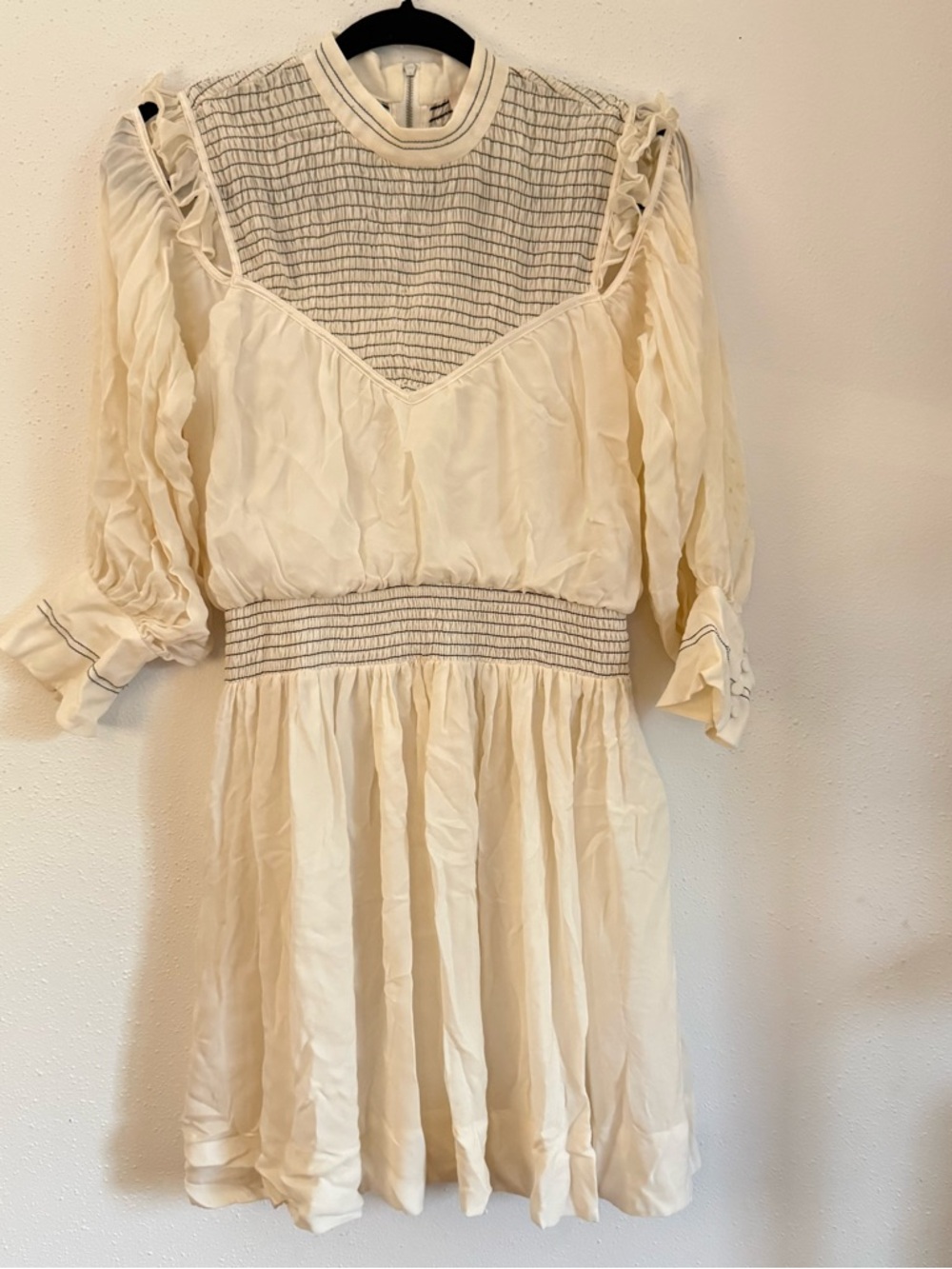 cinq a sept Cream Smocked-Yoke Mini Dress